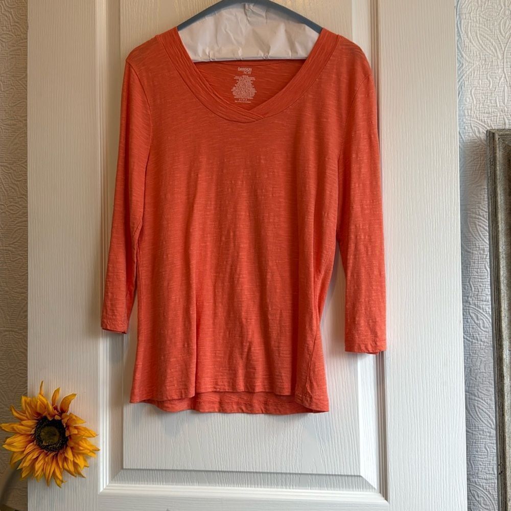 Danskin 3/4 Sleeve Orange Top - L (12/14)